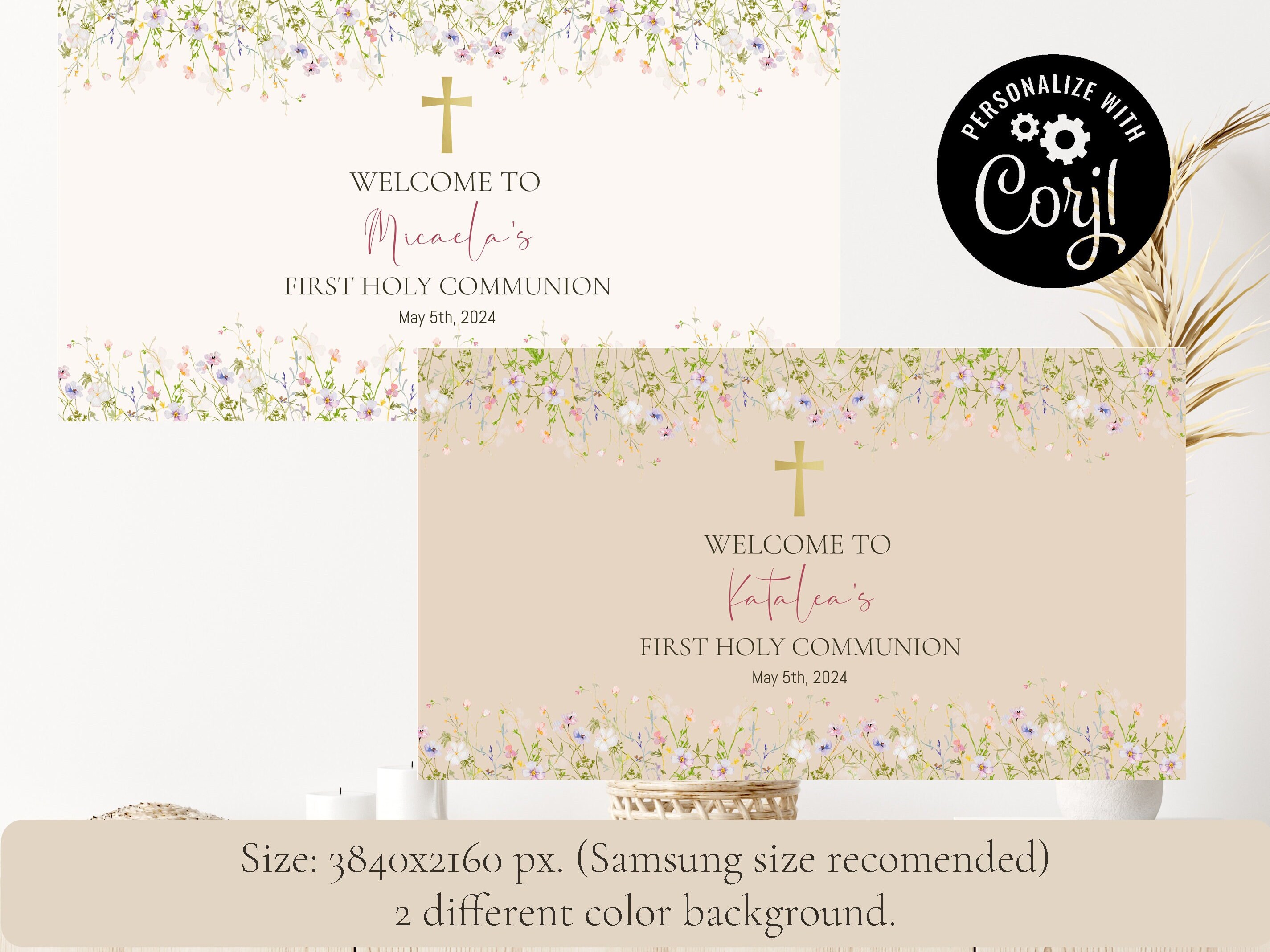 First Communion Welcome Sign Floral First Communion Welcome Sign TV Art Template (digital Download ...