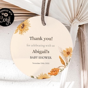 Sunflower Baby Shower Favor Tags: Editable Autumn Printable (Digital Download)