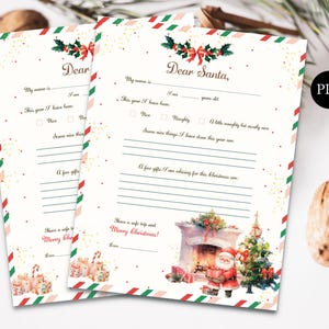 Druckbarer Brief an Santa, Weihnachtswunschliste Briefsofortdownload, Weihnachtswunschbrief PDF, traditioneller Kinderbrief an Santa SCCC
