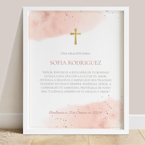 Doopgebedsteken voor meisje in het Spaans, Oración Bautizo niña afdrukbaar, roze doopbord 8 x 10" en español, Mi Bautizo-gebedsteken PWBE