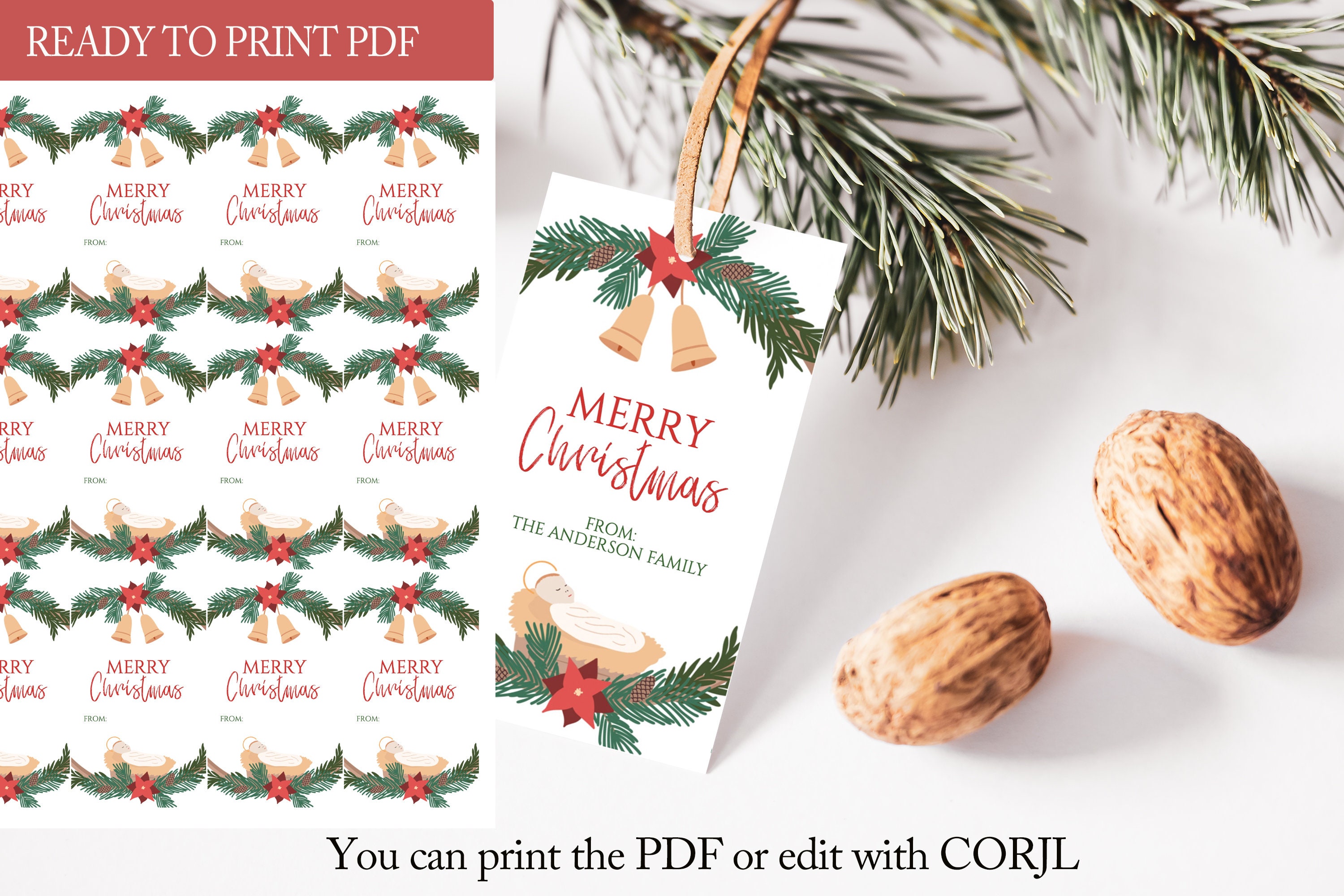 Merry Christmas Gift Tags Printable, Editable Christmas Favor Tag With ...