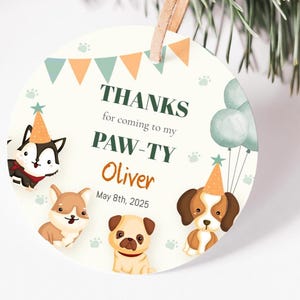 Puppy Birthday Favor Tag: Editable Dog Paw-ty Label (Digital Download)