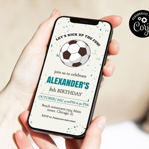 Soccer birthday electronic invitation template, editable soccer party Evite, football kids birthday mobile invitation  KBS