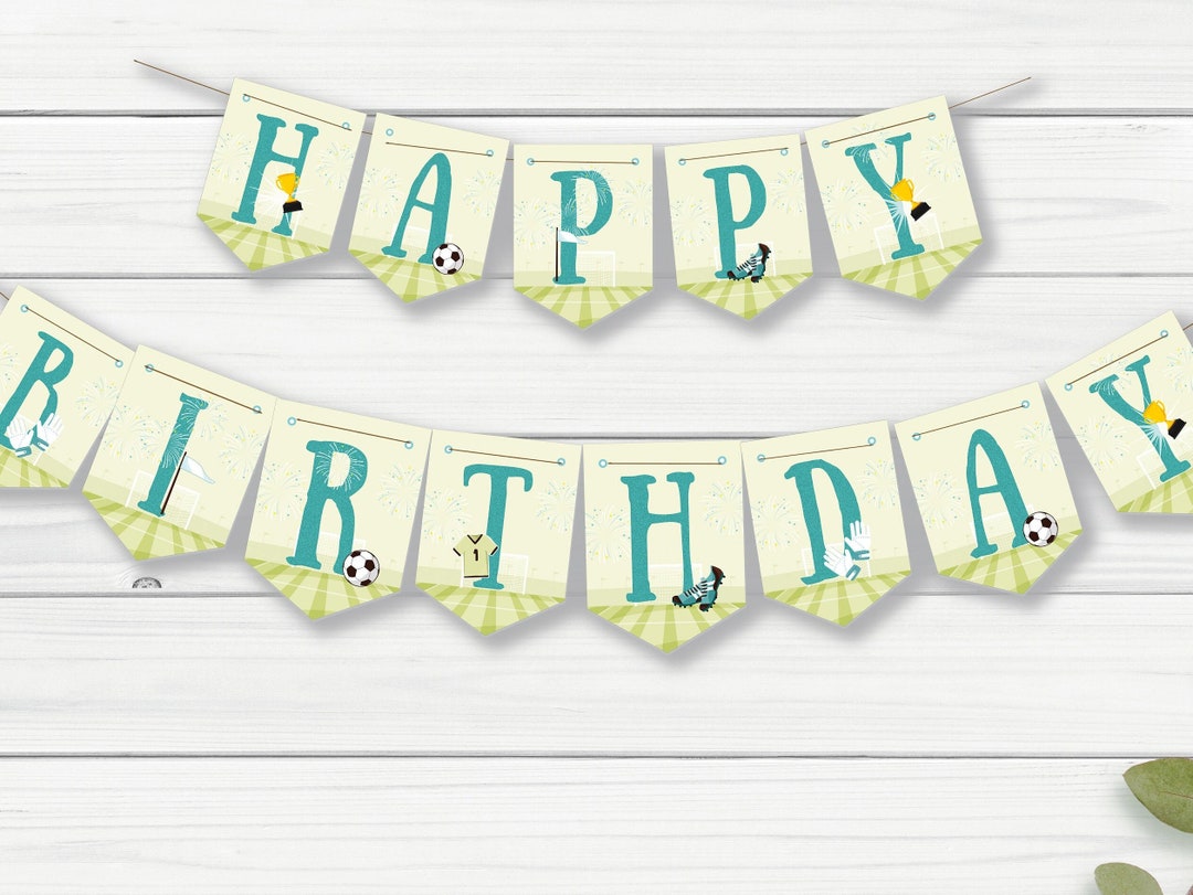 Soccer Happy Birthday Banner Printable, Green Soccer Birthday Instant ...