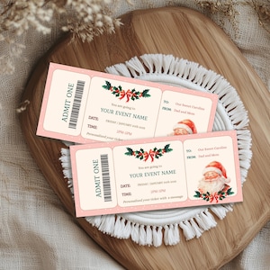 Boleto imprimible para evento navideño, vale de regalo navideño editable, cupón para evento navideño de Papá Noel, boleto sorpresa de regalo navideño SCCC