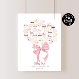 Rosa Schleife Babyparty alternative Gästebuch Vorlage, bearbeitbares Baby Shower Poster für Mädchen, Mom-to-Be Zeichen im Buch, Babyparty Geschenke