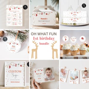 Christmas 1st Birthday Invitation Bundle: Winter Holiday Party (Printable)