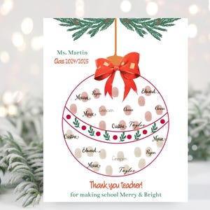 Weihnachten Lehrer Wertschätzung Fingerabdruckbild, Weihnachten Danke Lehrer Unterschriftenbild, Geschenk für Lehrer von Kindern