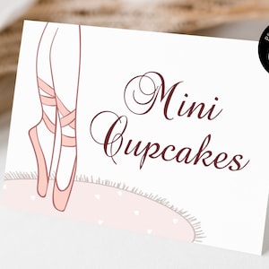 Cartões de buffet de aniversário de bailarina editáveis, etiquetas de alimentos com tema de balé para meninas, etiquetas de buffet de sapatilhas de balé para decoração de festa de bailarina KBB
