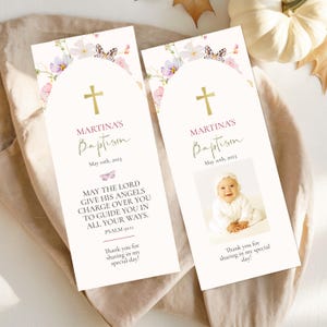 Wildflower Baptism Photo Bookmark, Editable Christening Keepsake  (Digital)