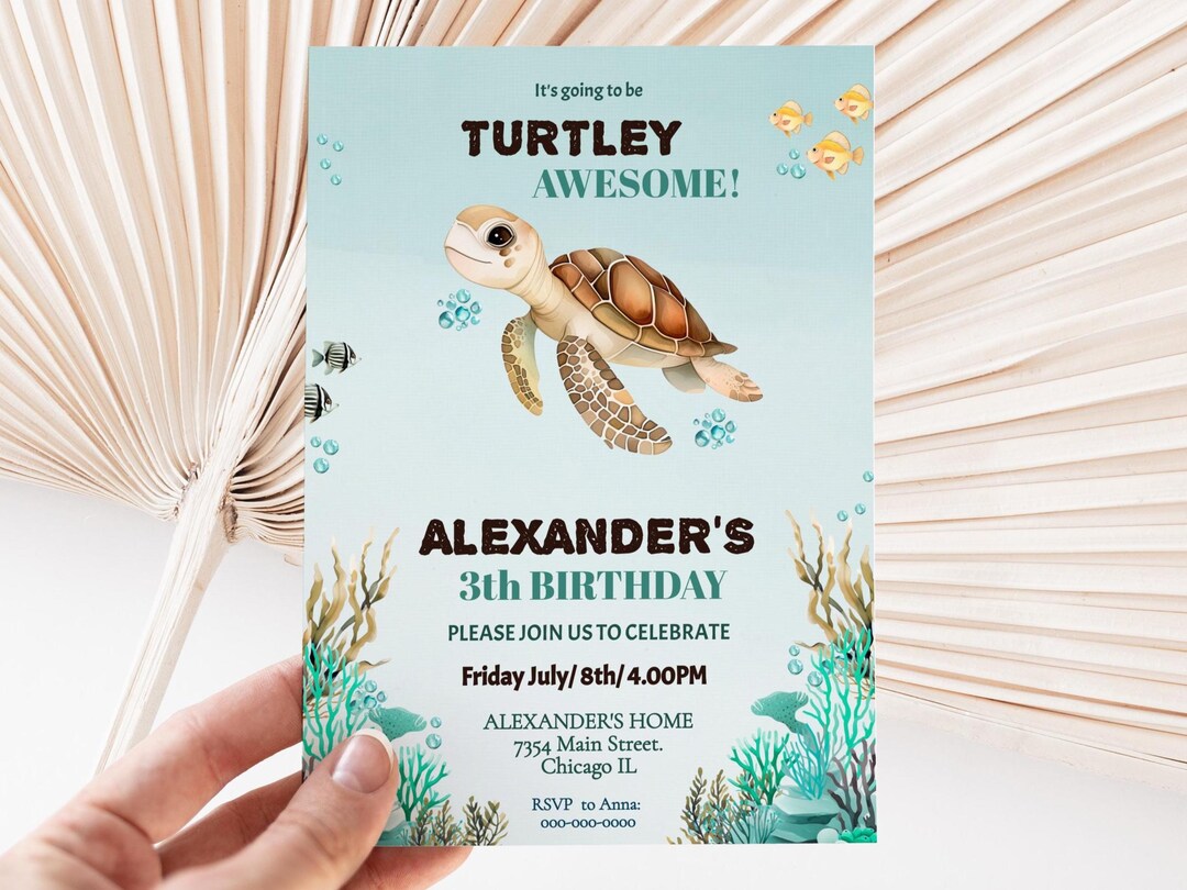 Sea Turtle Birthday Invitation Editable Ocean Theme Party Invite ...