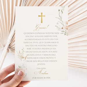 Carte de remerciement de baptême espagnol, modèle de carte de remerciement fleurs sauvages, carte de gratitude florale d'hiver en espagnol, Recuerdo de Mi Bautizo WRBE