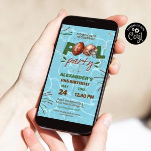Football Pool Party Evite Digital Birthday Invitation for Mobile Editable Splash Party E-Invite Summer Football Theme FPP