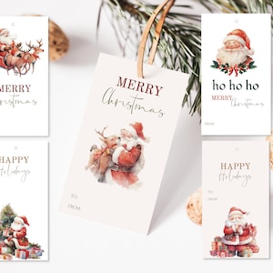 Santa-Weihnachtsgeschenkanhänger 5er-Set, Weihnachtsgeschenkanhänger, Sofort-Download, Santa-Feiertagsetiketten bearbeitbar, bereit zum Drucken von Weihnachtsmann-Tags SCCC