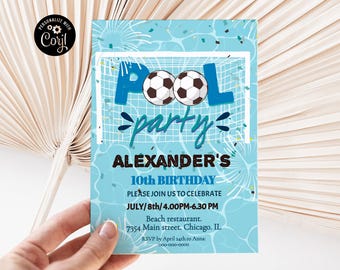 Soccer Pool Party Invitation: Editable Summer Sports Birthday (Digital) SPP