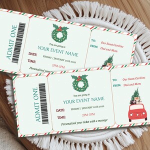 Bearbeitbares Weihnachtseventticket, Gutscheinvorlage für moderne Weihnachtsevents, Weihnachtsgeschenkgutschein druckbar, Urlaubsgeschenküberraschungsticket