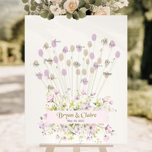 Plantilla alternativa de libro de visitas para bodas con motivos florales, póster de huellas dactilares para bodas con motivos florales editable, ideas para regalos de compromiso para imprimir, ideas para bodas