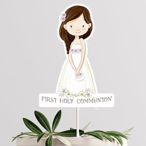 Girl First Communion Cake topper printable, 1st Communion cutouts table decor,  Communion centerpieces instant download  ICFC