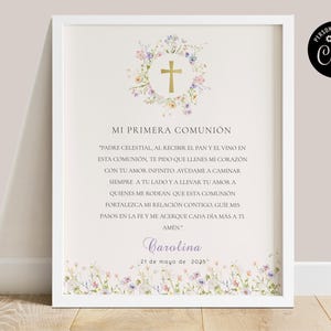 Bearbeitbare Kommunion-Gebetszeichenvorlage, Wildblumen-Kommunion-Gebetskarte auf Spanisch, Oracion Mi Primara Comunión, Mädchen-Kommunion IFCFC-5E