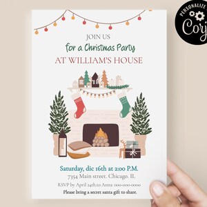 Nordic Christmas Party Invitation: Modern Home Illustration (Printable)