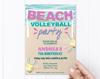 Pink Beach Volleyball Birthday Invitation: Editable Girl's Summer Party (Digital Download)