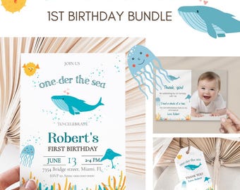 Under the Sea 1st Birthday Invitation Bundle: Editable Ocean Party Decor (Digital)
