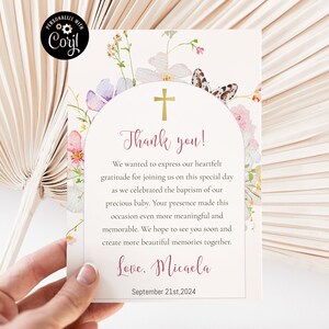Bedankkaart voor doop van wilde bloemen bewerkbaar, delicate bloemen bedankje afdrukbaar, bleke bloemen Doop dankbaarheid kaart aandenken ICB