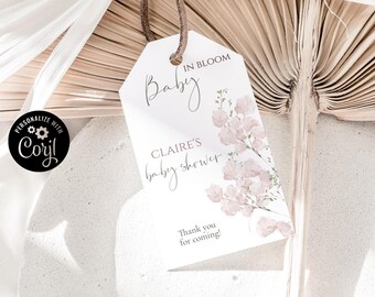 Pink Floral Baby Shower Favor Tag, Editable Thank You (Digital Download)
