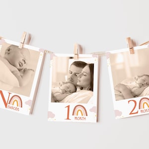 Lindo cartel de fotos de primer año de arcoíris, guirnalda de fotos de hitos mensuales para niñas, exhibición de fotos para el primer cumpleaños de bebés, decoración de fiesta de arcoíris BRFB