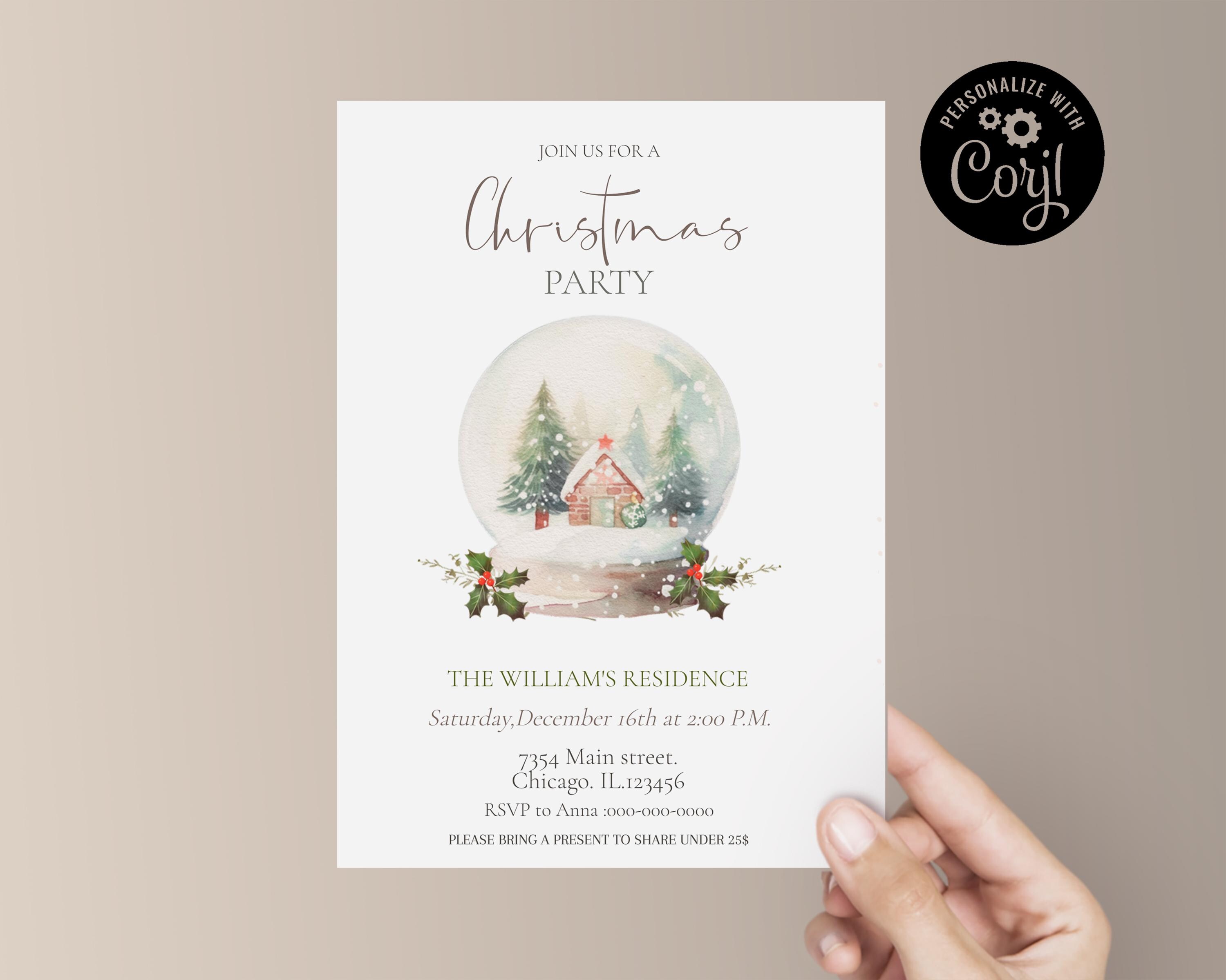 Editable Snow Globe Christmas Party Invitation: Elegant Winter Dinner ...