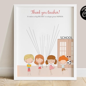 Descarga instantánea del árbol de huellas dactilares del maestro, plantilla de póster de firma de agradecimiento del maestro, regalo de agradecimiento del maestro por parte de los niños