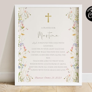 Wildflower baptism prayer sign printable, editable delicate floral baptism prayer sign, pastel flowers Christening sign 8x10&quot; ICB