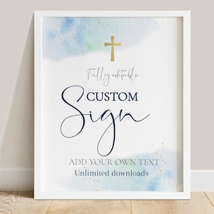 Blue Watercolor Baptism Sign: Custom Prayer Template (Digital Download)