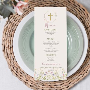 Floral First Communion Menu Template: Wildflower Decor (Digital Download)