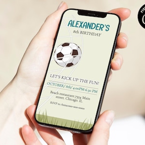 Soccer theme birthday electronic invitation, editable european football party evite template, Printable soccer party invite KBS
