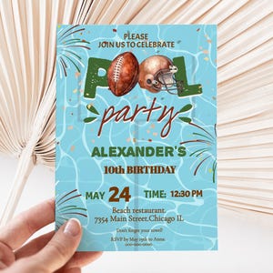 Football Pool Party Birthday Invitation Editable Boy Summer Splash Game Day Birthday Card Printable American Football Party Template FPP