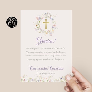 Erstkommunion Dankeskarte Spanisch, Dankeskarte für Blumenkommunion, Sagrada Kommunion in Español, Recuerdo Mi Primera Comunión IFCFC-5E
