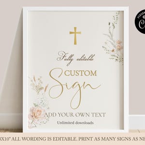 Wildflower baptism custom sign template, floral baptism editable sign, winter roses Christening sign 8x10&quot; printable,  baptism decor WBC