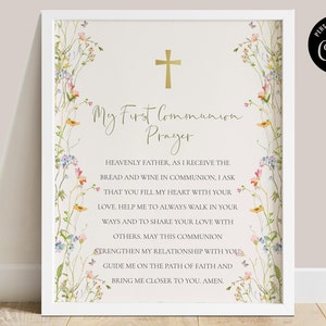 Bearbeitbare florale Kommunion-Gebetsschild-Vorlage, druckbare Wildblumen-Kommunion-Gebetskarte, Heiliges Kommunion-Schild 8x10" sofortiger Download ICFC