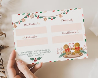 Christmas Cookie Exchange Voting Ballot, Holiday Cookie party Voting card template, Xmas Cookie Swap Contest Vote Cards printable CCE