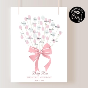 Babyparty Fingerabdruck mit rosa Schleife, alternatives Gästebuch für Mädchen, Babyparty Fingerabdruck Poster, Babyparty Ideen