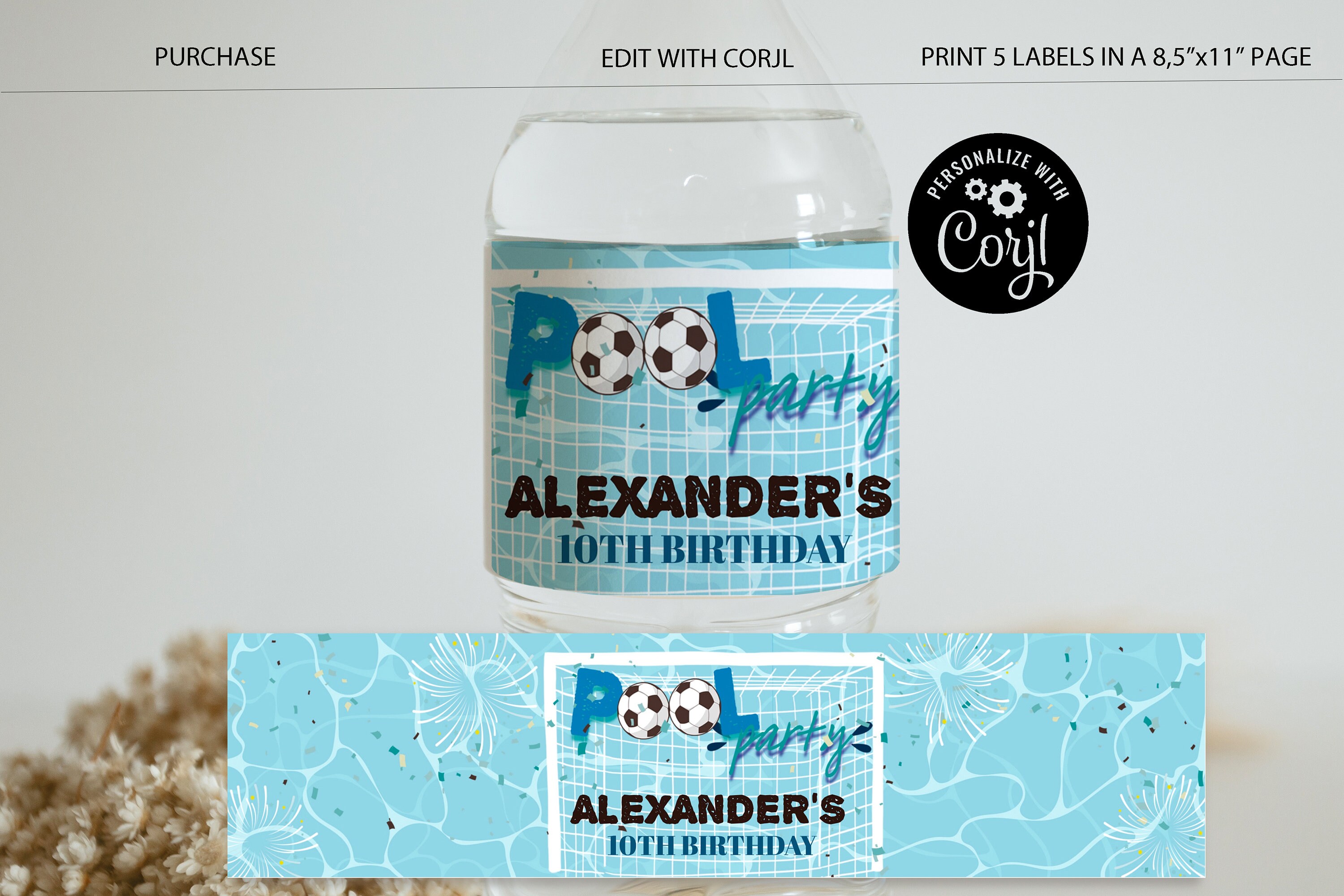 Printable Soccer Water Bottle Labels, Football Instant Download Water ...