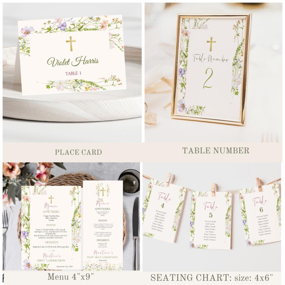 First Communion Table Number Editable, Floral Holy Communion Table ...