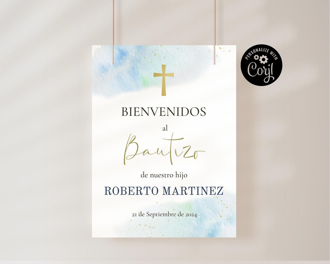 Basque Welcomesign Spanish Baptism Welcome Sign: Blue Watercolor (digital Download) - Etsy