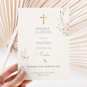 Spanische Taufe Speichern Sie die Datumskarte, Reserva la fecha Bautizo bearbeitbar, Mi bautizo Mädchen Taufmitteilung, Speichern Sie das Datum bearbeitbar WRBE