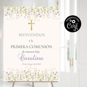Welkomstbord eerste communie in het Spaans, bloemenwelkomstposter, decor Mi Primera Comunión, Cartel bienvenida Comunión ICFC-5E