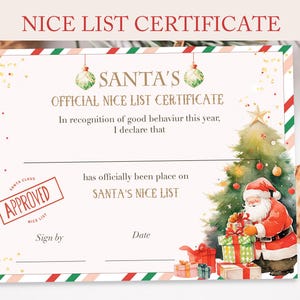 Certificato ufficiale di Buon Natale da Babbo Natale, Certificato di Buon Natale modificabile, download immediato della posta del Polo Nord, SCCC