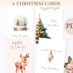 Weihnachtskarten zum Downloaden, Weihnachtskarten 4er Set zum selbst ausdrucken, elegante Weihnachtskarten PDF, Feiertagskarten Set, festliche Karten