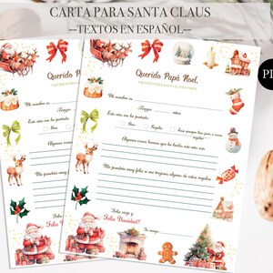 Spanischer Wunschbrief mit Weihnachtsmotiv, Weihnachtswunschbrief PDF in español, Carta de deseos para Papá Noel descargable, Brief an Santa SCCC