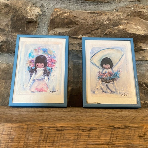 Vintage Ettore “Ted” DeGrazia Print Pair- Flower Boy and Flower Girl- in Sturdy Metal Frames